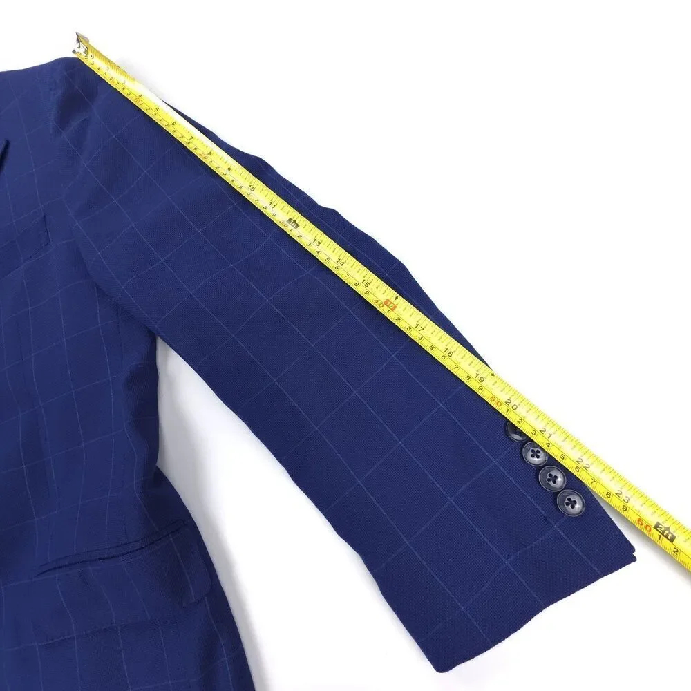 NEW Lubiam 100% Wool Blazer Sport Coat Navy Windowpane Old Money Quiet Luxury